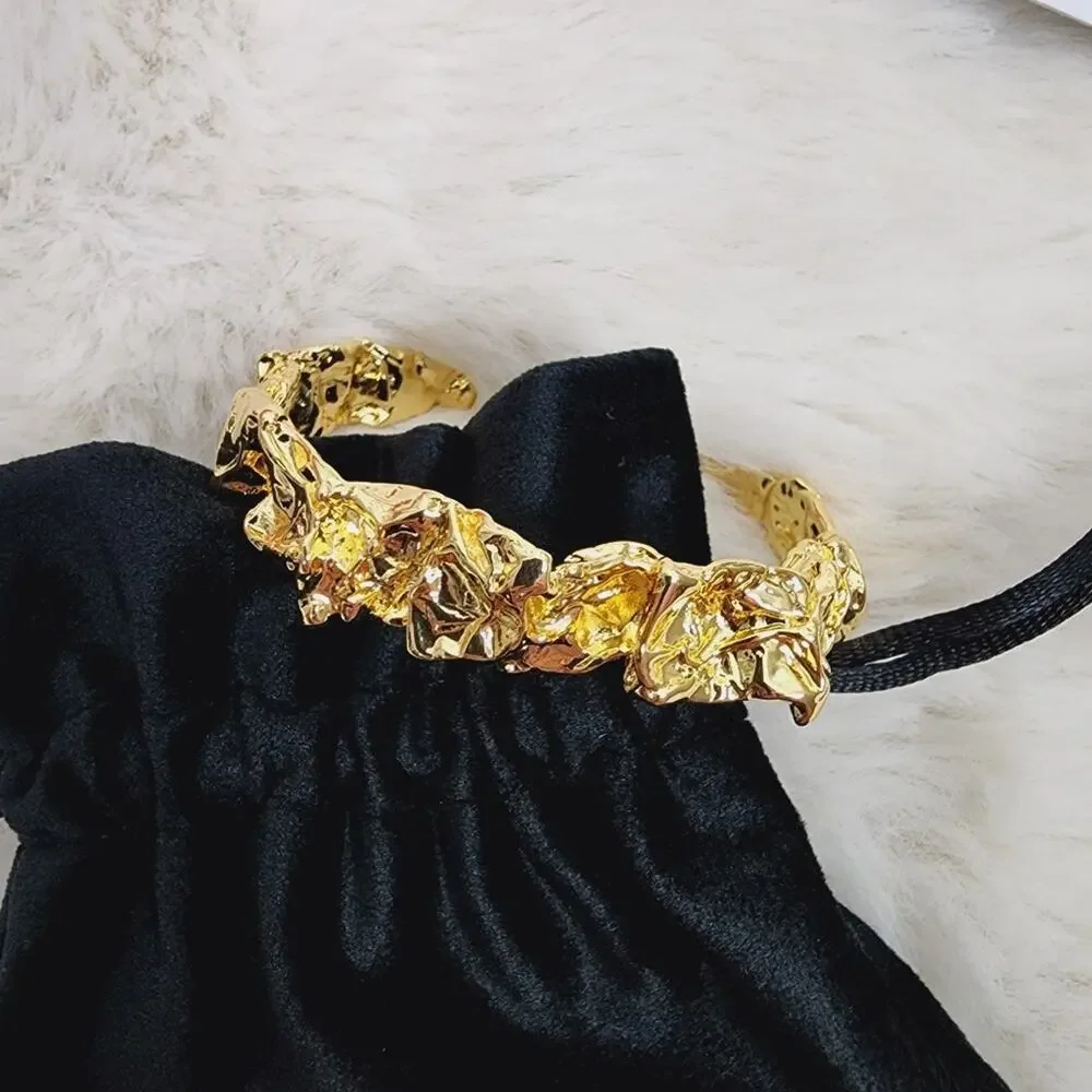 Amber Sceats Emery 24K Gold Plated Chunky Textured Cuff Bracelet Adjustable NWT